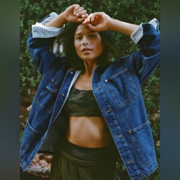 American Eagle Denim Barn Jacket Women's Chore Coat Blue Offline by Aerie - Picture 5 of 6